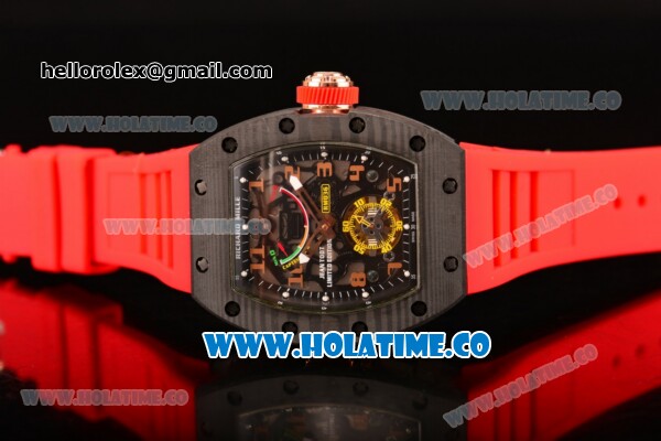 Richard Mille Jean Todt Limited Edition RM 036 Asia Seagull SH Automatic Carbon Fiber Case with Skelton Dial Arabic Numeral Markers and Red Rubber Strap - Click Image to Close